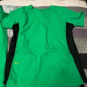 Green and Black Women's Scrub top and elastic waist scrub pants